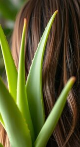 Hair with visible growth and an Aloe Vera plant