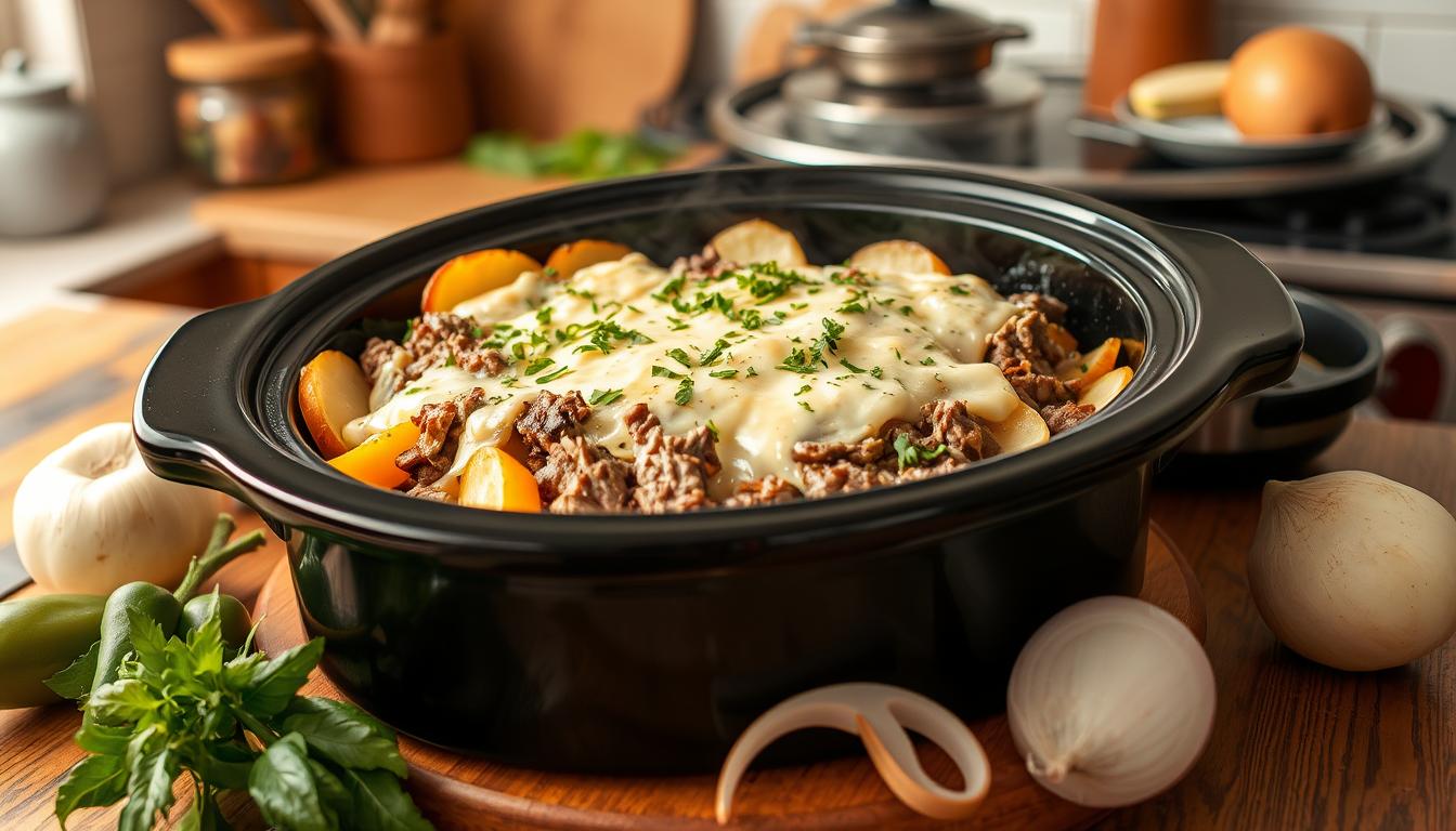 Crockpot Cheesesteak Potato Casserole