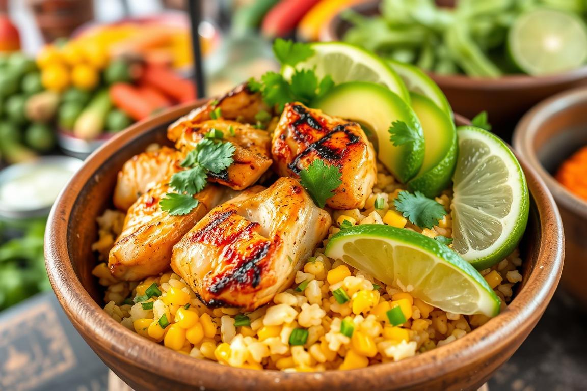 street corn chicken rice bowl